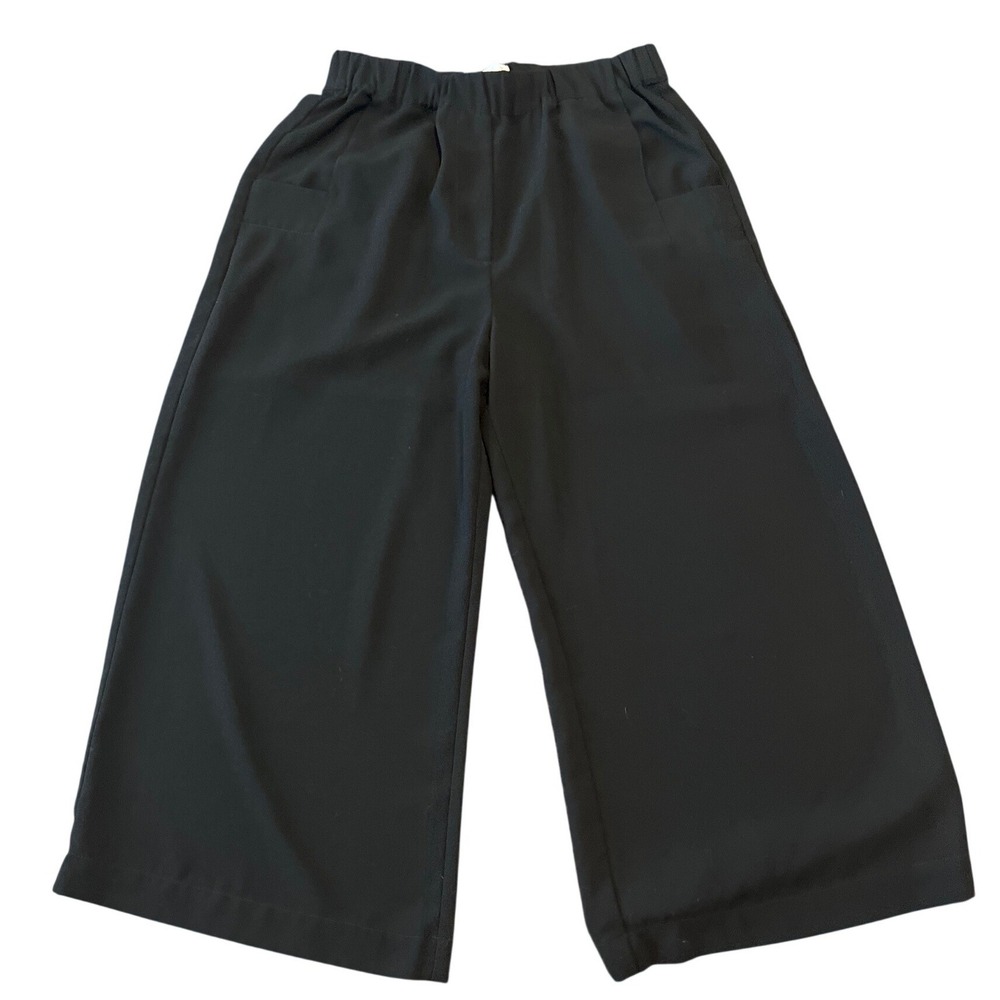 MNG Women Black Wide Leg Cropped Pants Elastic Waist Size S